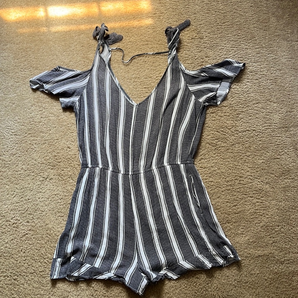 American Eagle Striped Off Shoulder Romper